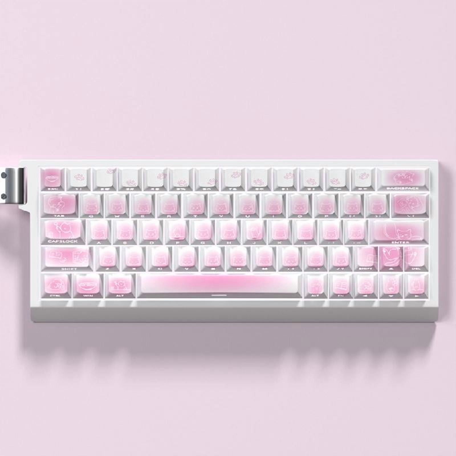 74-Key Keycaps Kitten Themed Side Printed Translucent Keycap Enhances Nighttime Use For Various Mechanical Keyboards