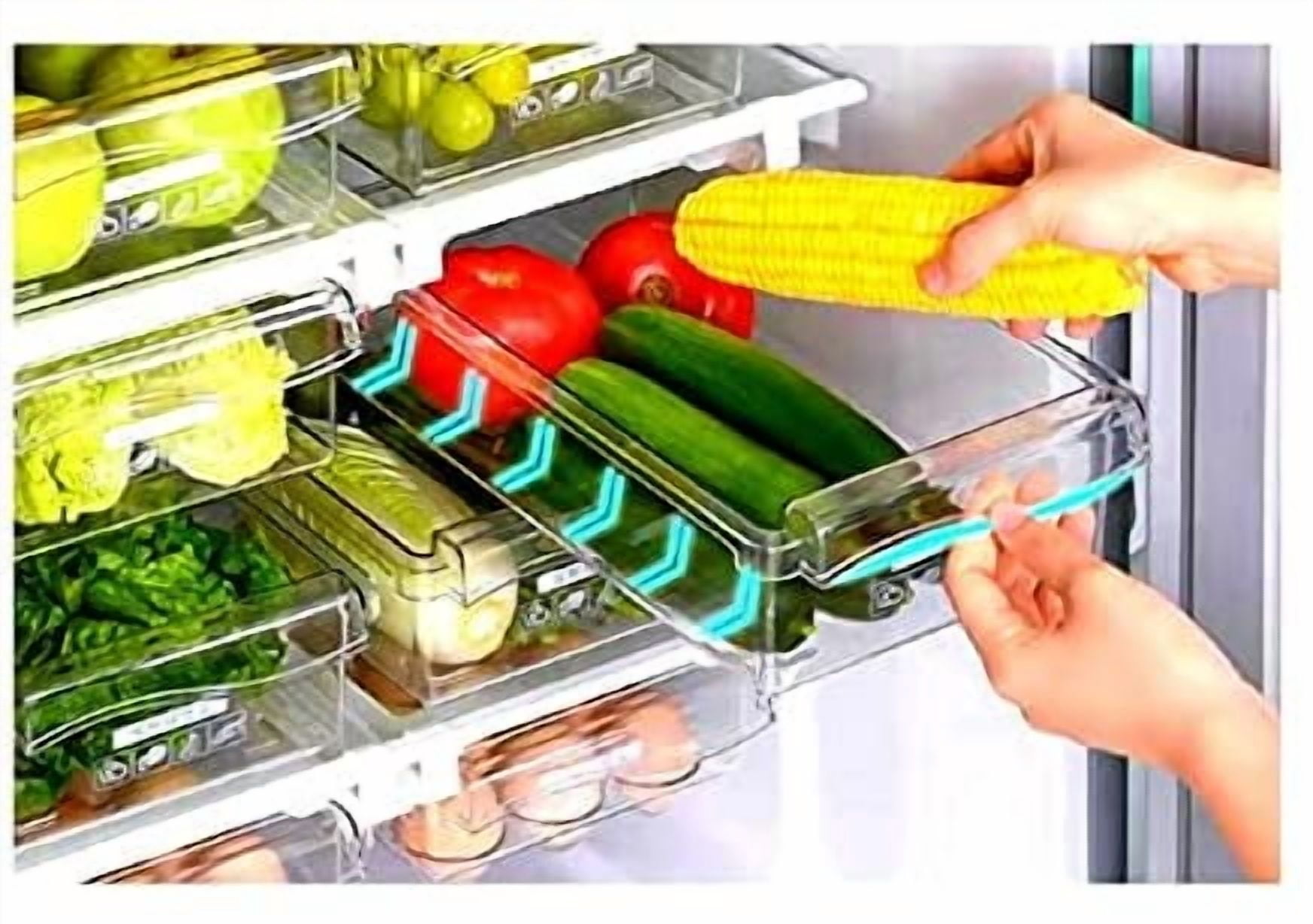 Refrigerator Pull Out Bin,Snap On Drawer Fridge Mate,Fridge Storage Box/Drawers/Rack, Refrigerator Bin Home Organizer for Fridge Shelf Thickness Under 0.6"