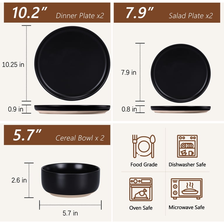 Vesteel 6-Piece Matte Black Stoneware Dinnerware Set for 2 photo 2