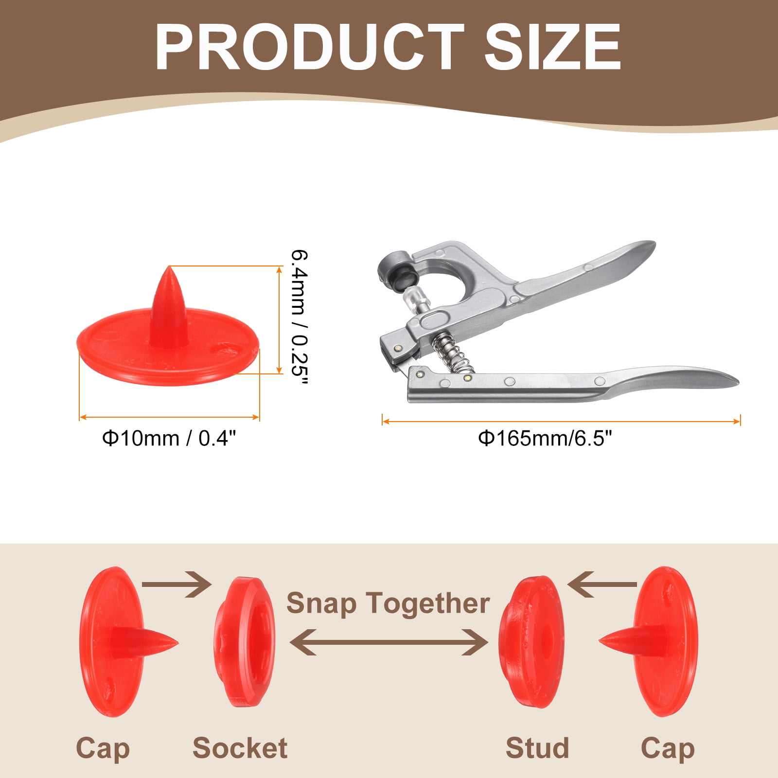 Uxcell Plastic Snaps Fasteners with Snap Pliers, 200 Set T3 Round Resin No-Sew Button Snap Fasteners Kit Red