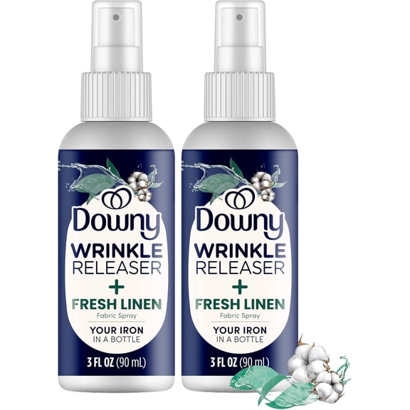 Downy Wrinkle Release Spray, Travel Size Spray, All In One Formula, Removes Wrinkles, Static and Odor Eliminator, Crisp Linen Scent, 3 Fl Oz, Pack of 2