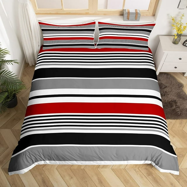 Rojo Negro Líneas Funda Nórdica para Niños,Niñas Líneas Arte Funda Nórdica Full