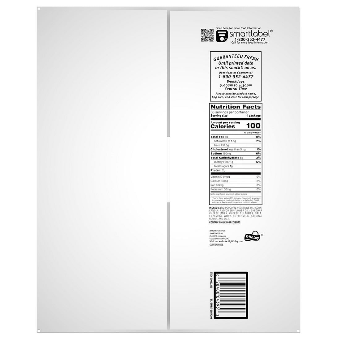 Smartfood Gluten-Free White Cheddar Cheese Popped Popcorn, 0.625 Oz, 50 Count