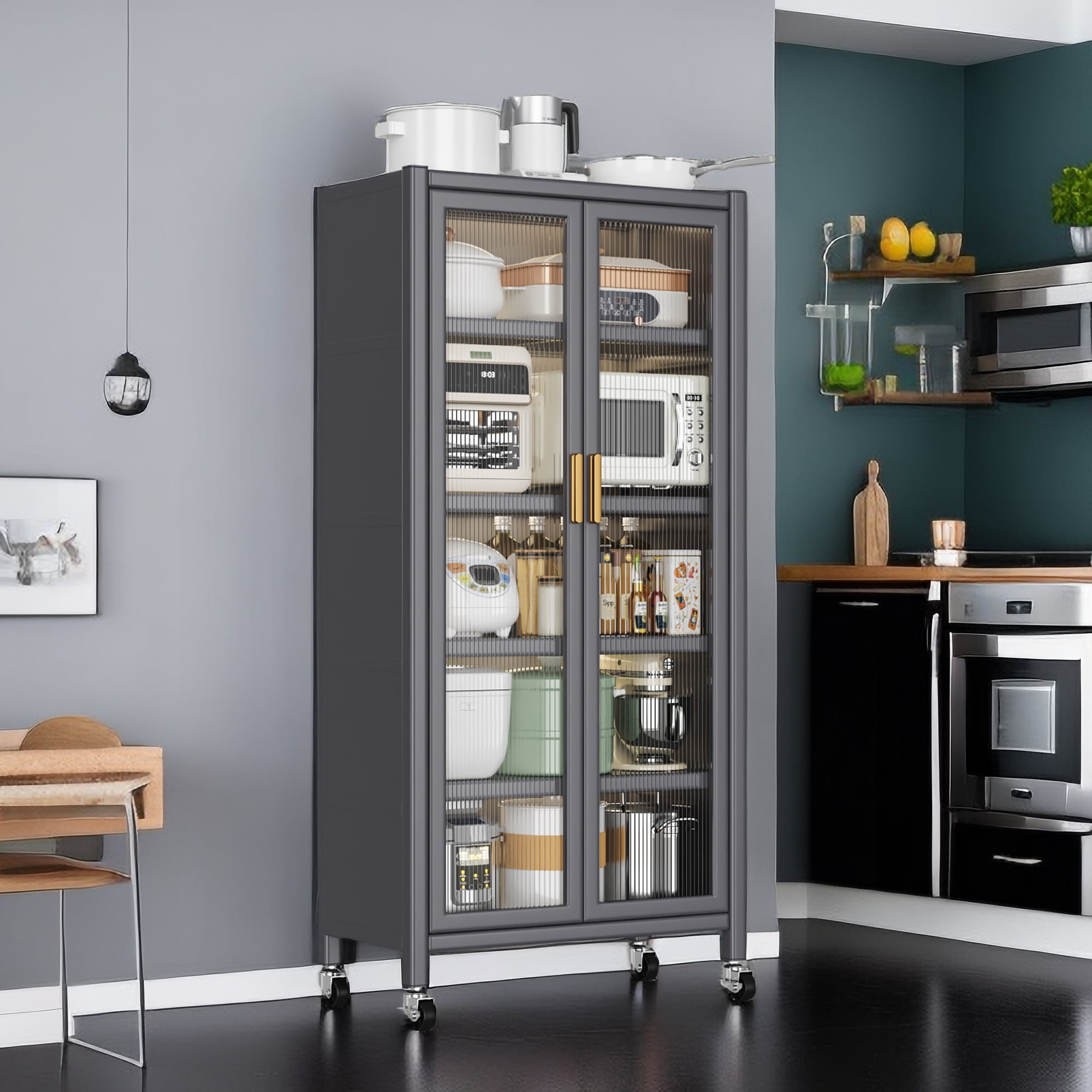 Jopath Open-Door Kitchen Pantry Storage Cabinet,Multilevel Pantry Storage Cabinet Side Cabinets for Kitchen,Living Room,Grey