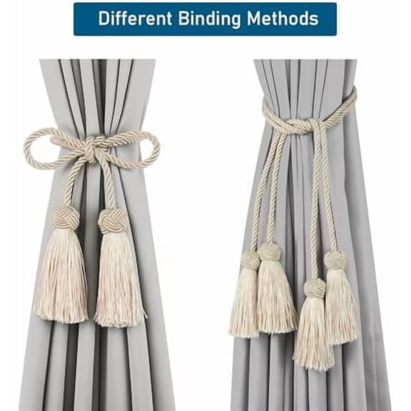 Elegant Curtain Tiebacks Rope Decorative Curtain Tie Backs for Drapes Hand Woven Window Treatment Holdbacks with Tassel, Beige 4pack