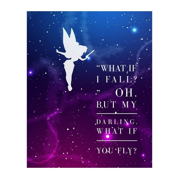 Fairy Quote Wall Art  Inspirational Poster for Girls Room or Nursery  "What If I Fly" Motivational Decor Flying Fairy Artwork for Kids, Teens, or Women