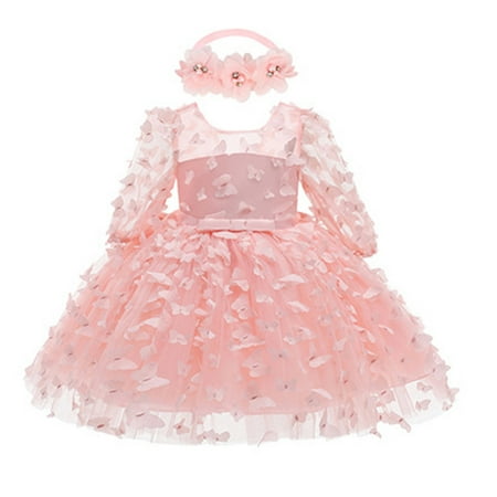 

MIUBAGIAL Girls Dress Long Sleeve Flower Prints Birthday Princess Girl Wedding Dress for Clothes Headbands