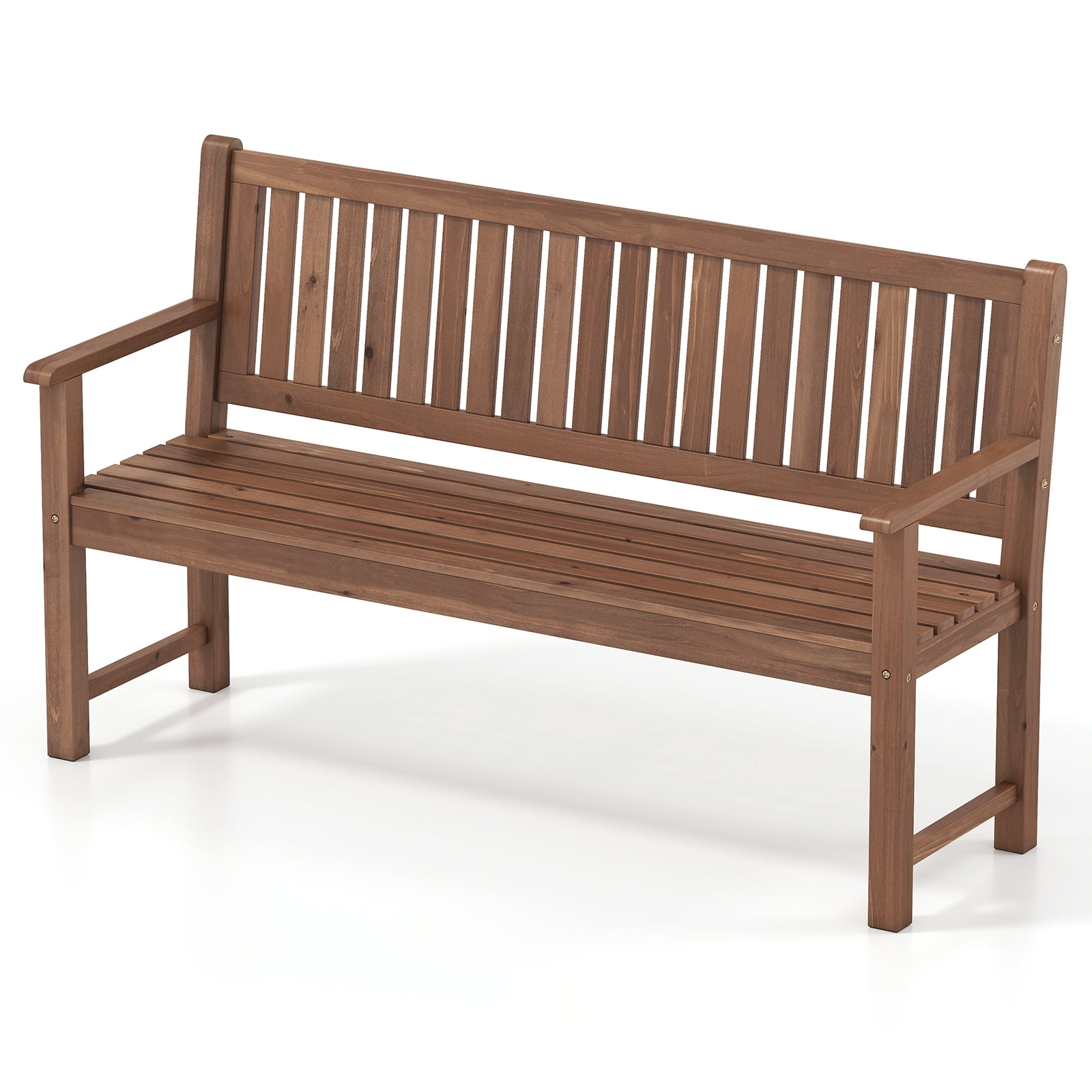 Gymax 3-Seater Outdoor Wooden Bench 59'' Large Garden Bench w/ Backrest Armrests Brown