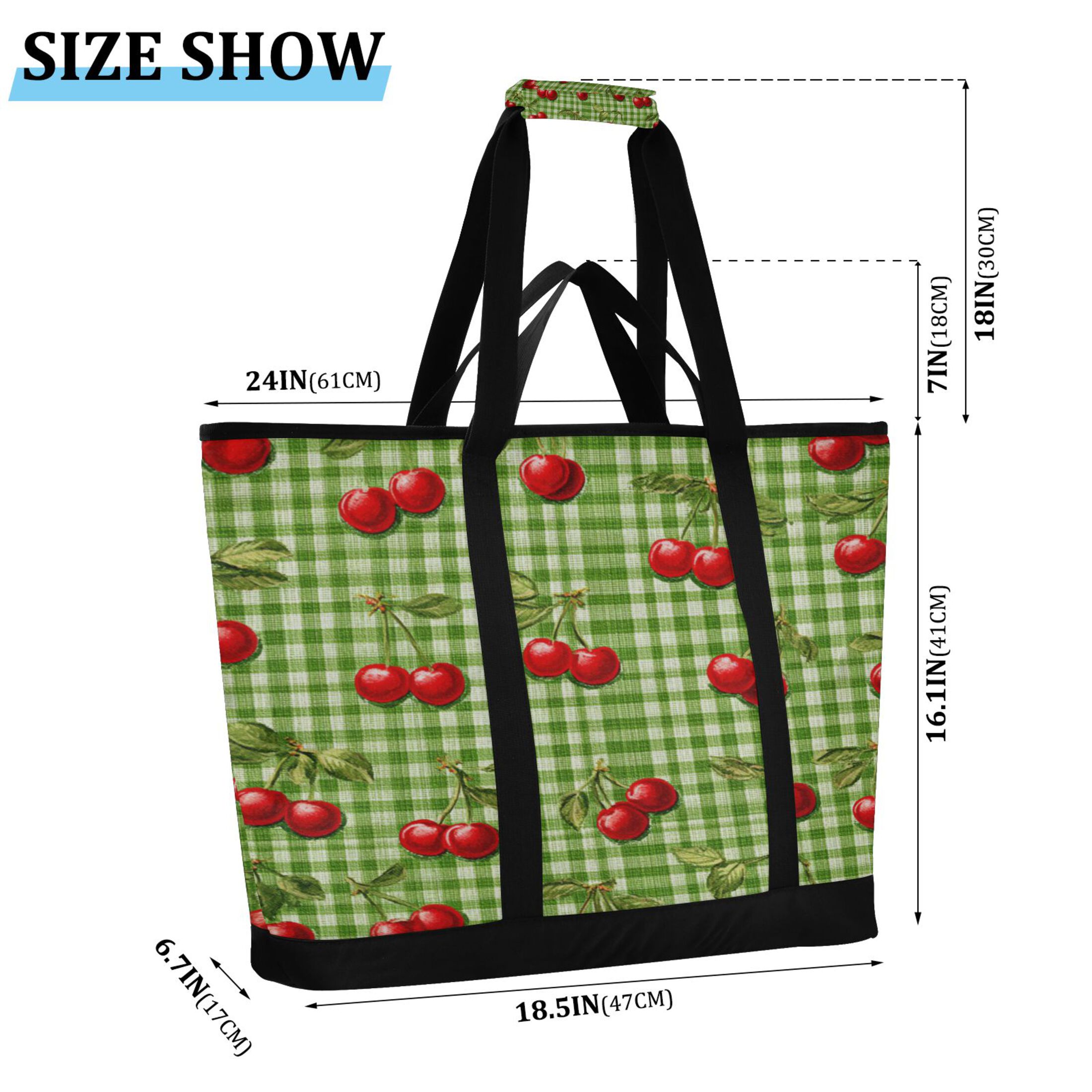 Extra-Large Wide Opening Design Capacity Hand-Held Ice Pack Thickened Insulation Layer For Long-Lasting Cold Retention For Outdoor Shopping Picnics And Camping Inspiration Cherry Painting