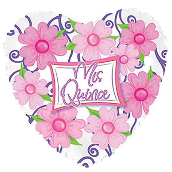 17 inch Mis Quince Flower Heart Foil Mylar Balloon - Party Supplies Decorations