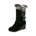 thumbnail image 2 of Botas de mujer Wmkox8yii Invierno Cálido Moda Color sólido Punta redonda Media pantorrilla Cinturón de felpa Hebilla Tacón de cuña sa2958, 2 of 6