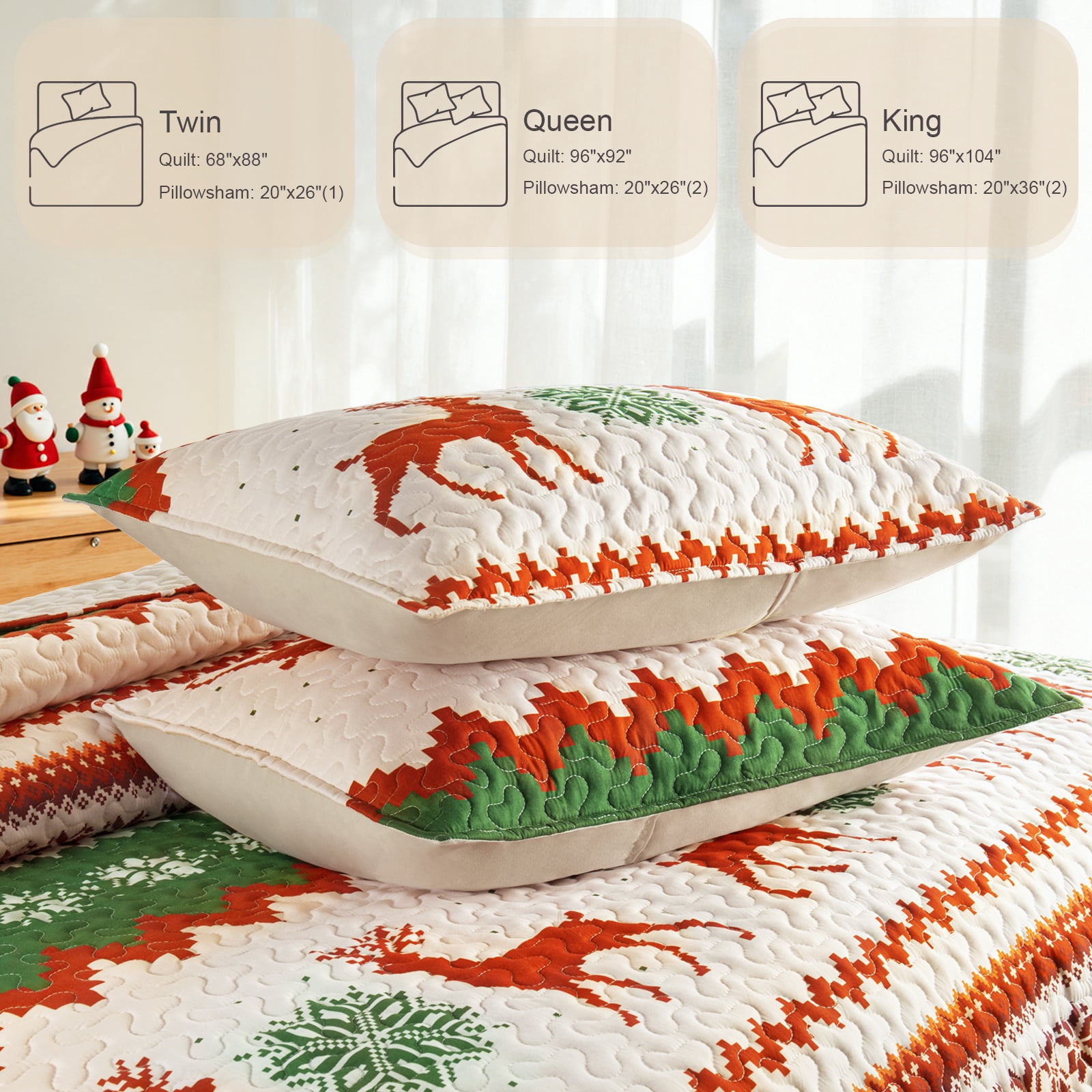Whale Flotilla Reversible Patchwork Quilts Queen Size, Lightweight Boho Printed Bedspreads Coverlets Full Size Quilt Bedding Set with 2 Pillow Shams for All Seasons, Happy Snowflake