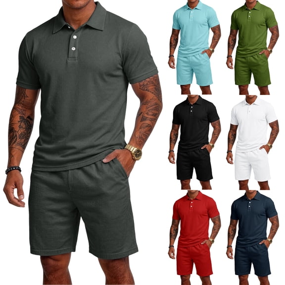 Hearthz Mens 2 Piece Outfits Short Sets Men's Shirt and Shorts Set Athletic Jogging Summer Tracksuit White XL