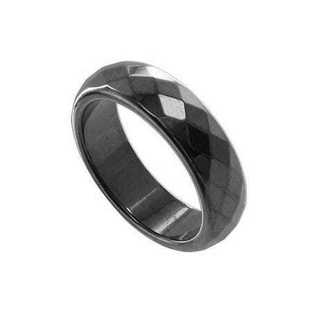 Hematite Ring - Gem Avenue Simulated Hematite Magnetic Faceted 6mm Wide Band