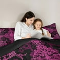 thumbnail image 4 of Manfei Retro Damask Flower 7-Piece Bedding Comforter Set,Vintage Floral King Bedding Sets,Pink Black Bed Sheets For Boys,Microfiber Bedroom Decor Reversible, 4 of 8