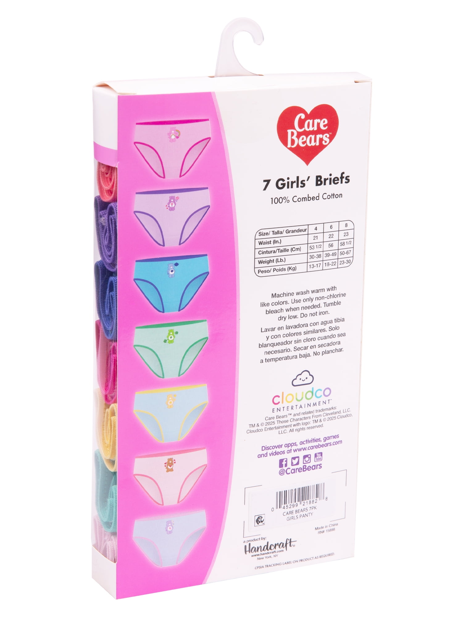 Care Bears Girls Cotton Brief Character Underwear, 7-Pack, Size 4-6
