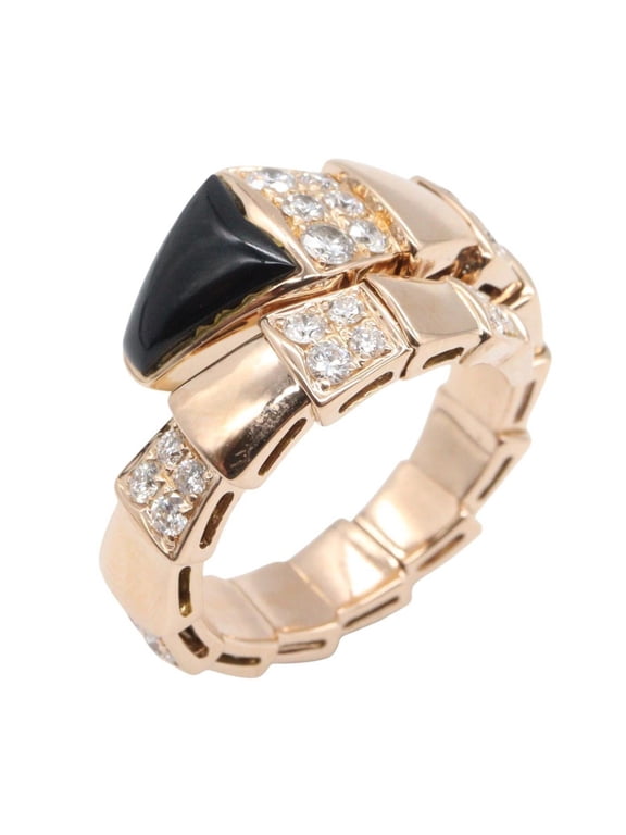 Pre-Owned BVLGARI Serpenti Onyx Diamond Ring M Jewelry 18KPG (Pink Gold) Women's Gold Tone...