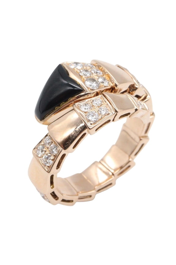 Pre-Owned BVLGARI Serpenti Onyx Diamond Ring M Jewelry 18KPG (Pink Gold) Women's Gold Tone...