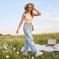 thumbnail image 3 of Women's Casual Baggy Floral Barrel Jeans Y2K Boyfriend High Waisted Jeans Wide Leg Denim Ankle Pants Light Blue S, 3 of 6