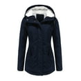 thumbnail image 2 of Women's Long Sleeve Wool-neck Coat Drawstring Thickened Zipper Jackets Winter Hooded Cotton-padded Jacket with Zipper Pockets Women's Winter Coats, 2 of 3