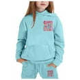 thumbnail image 3 of GBSYEWXS Casual Outfit Set For Children Girls Hooded Long Sleeve Letter Print Sweatshirt Pant Athleisure Fleece Outfits Sets Blue Size 4-5 Years, 3 of 5