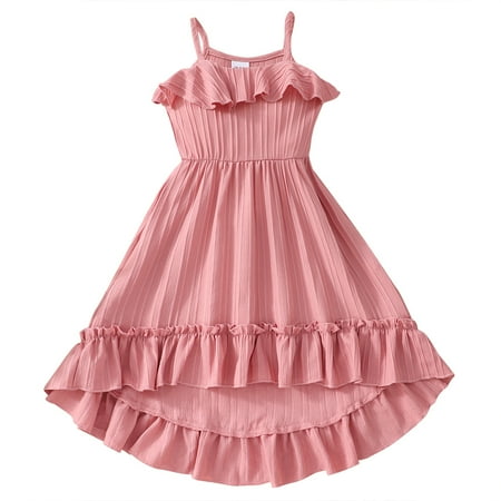 

MXIEZI Girl s Ruffled Sling Dress 12M-7T Kids Halter Solid Color Flower Dress Summer Sleeveless Sundress Baby Toddler Princess Dresses