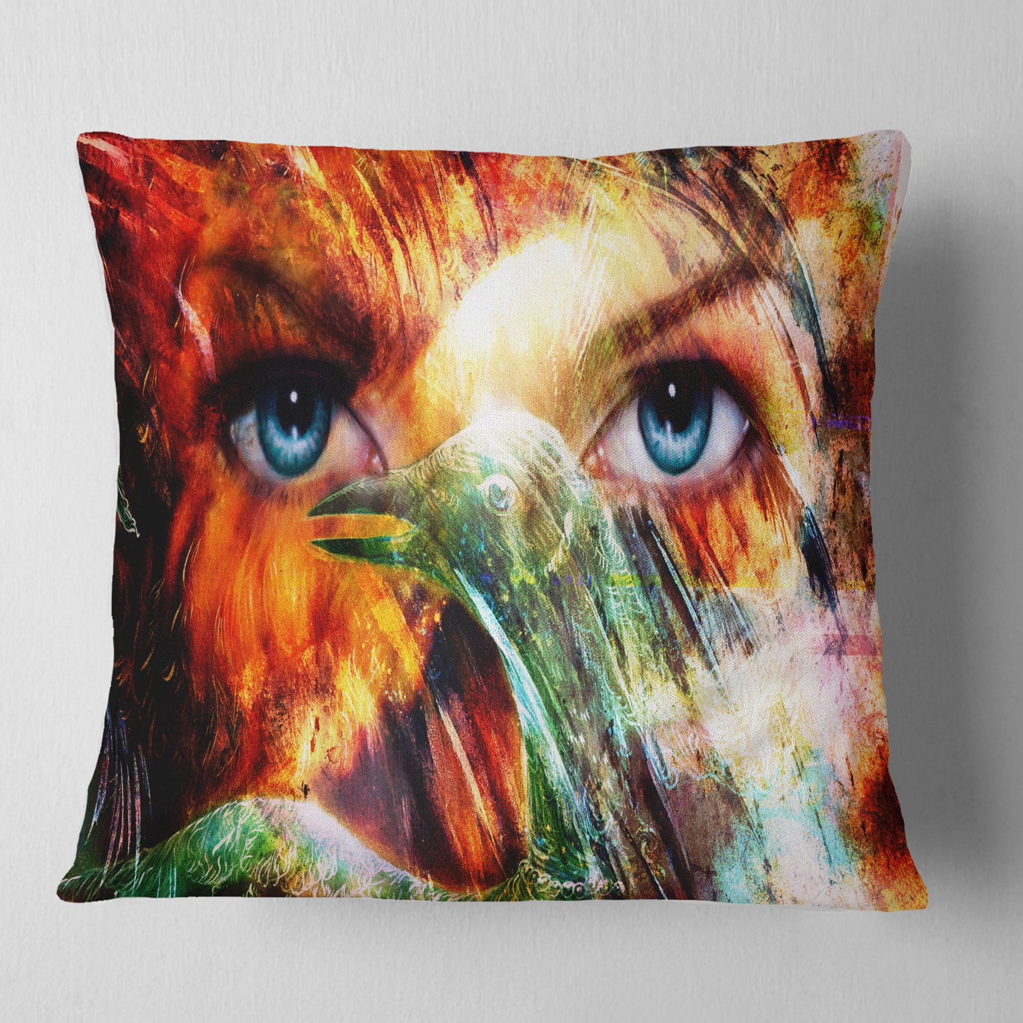 Designart Woman Feather Collage - Portrait Throw Pillow - 16x16