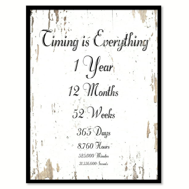 Timing Is Everything 1 Year 12 Months 52 Weeks 365 Days 8 760 Hours 525 000 Minutes 31 536 000 Seconds Quote Saying White Canvas Print With Picture Frame 22 X 29 Walmart Com Walmart Com