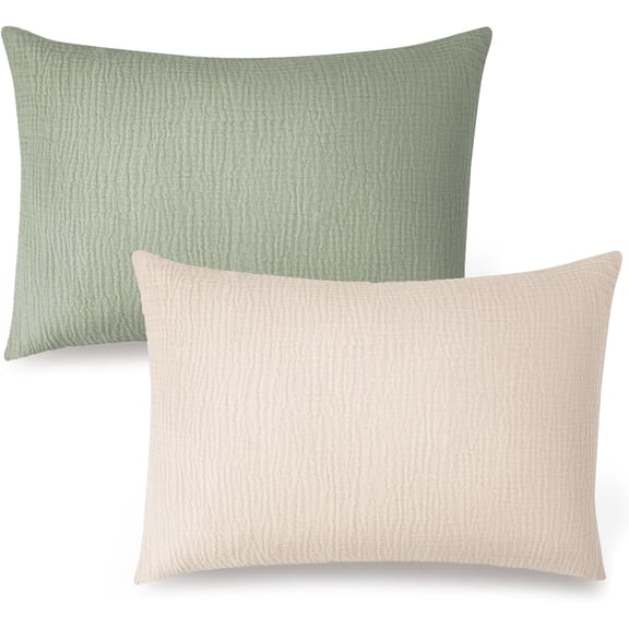 Pure cotton A-class pillowcase with year-round breathability for babies and children, Toddler Pillowcase for 13x18 Pillow 2 Pack( Cream,fog Green)