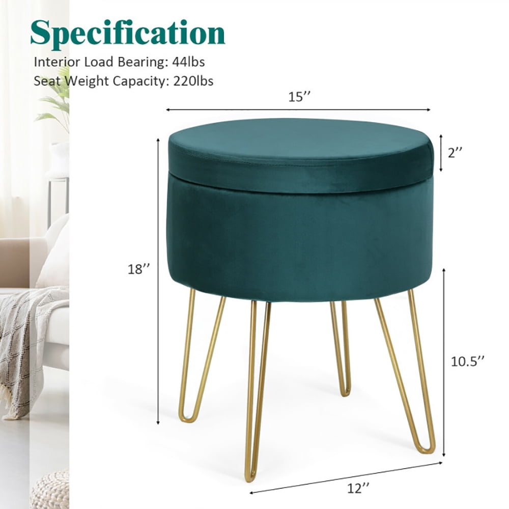 Finihen Round Velvet Storage Ottoman, Footrest Stool, Vanity Chair with Metal Legs, for Living Room, Bedroom, Dark Green Finihen Round Velvet Storage Ottoman, Footrest Stool, Vanity Chair with Metal Legs, for Living Room, Bedroom, Dark Green