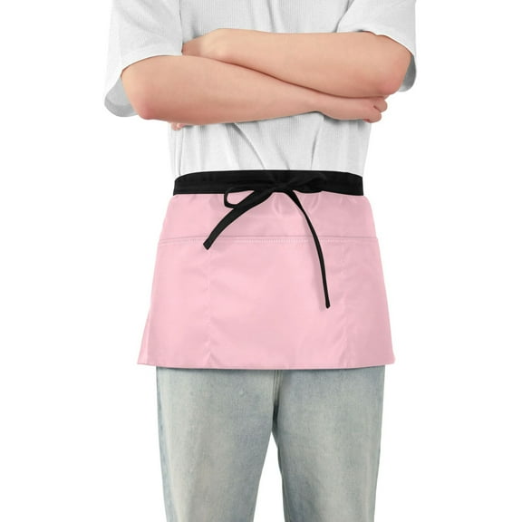 Server Apron with 3 Pockets Waterproof Waitress Waist Short Apron for Man Woman Pale Pink 12 Inches