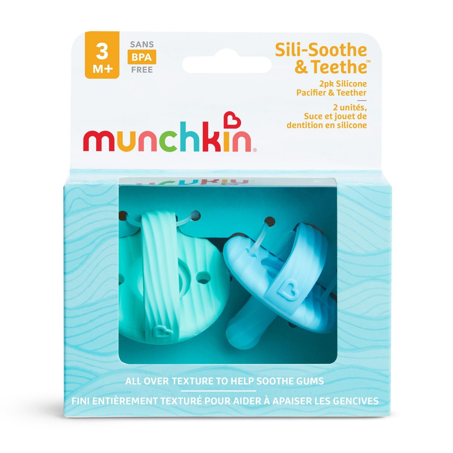 Munchkin Sili-Soothe & Teethe ™ Silicone Pacifier & Teether, 2 Pack