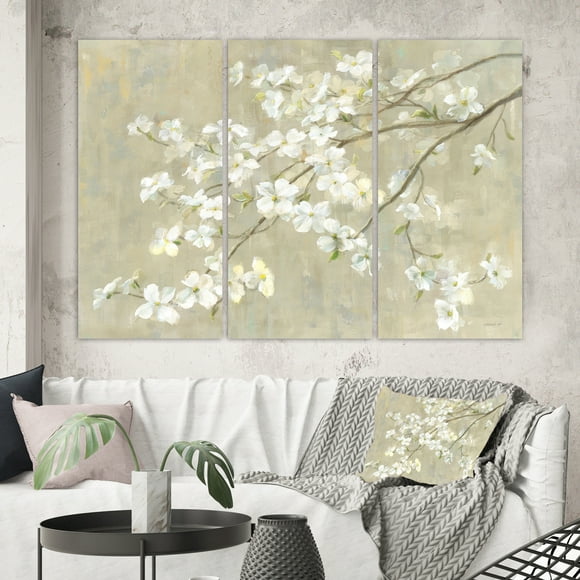 Designart - Dogwood in Spring Neutral - Farmhouse Canvas Artwork