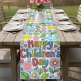 thumbnail image 4 of Children's Day Table Runner 72 Inches, Cartoon Cute Flowers Leaf Blue Plaid Bed Runner Dresser Scarves Tabletop for Indoor Outdoor Parties/Ceremony/Banquet, 16" x 72", 4 of 9