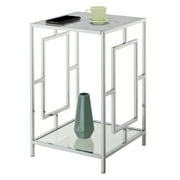 Convenience Concepts Town Square Chrome End Table, Faux White Marble/Chrome Frame