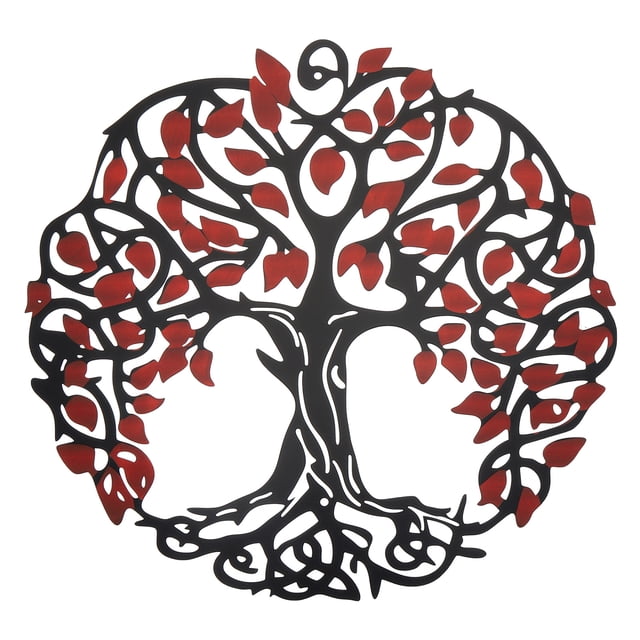 Uxcell Decoración de Pared de Metal en Forma de Árbol, Escultura de Pared del Árbol de la Vida, Adorno de Pared Colgante, Rojo y Negro