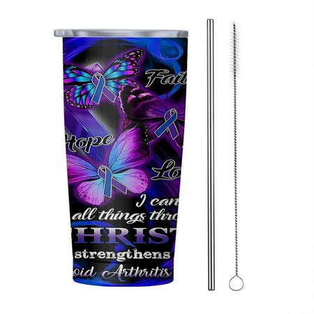 

Rheumatoid Arthritis Faith Hope Love Butterfly 20oz Tumbler Insulated Stainless Steel Water Bottle Portable Travel Coffee Tea Mug Cup