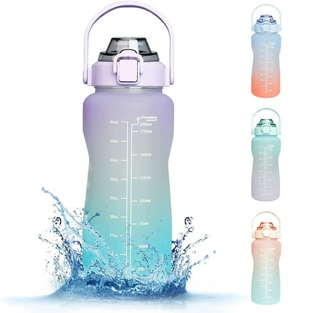 

2 L Large Water Bottle with Straw & Motivational Time Marker Reminder BPA Free Leak-proof Water Bottles for Women Men Large Water Jug for Fitness Gym Outdoor Sport