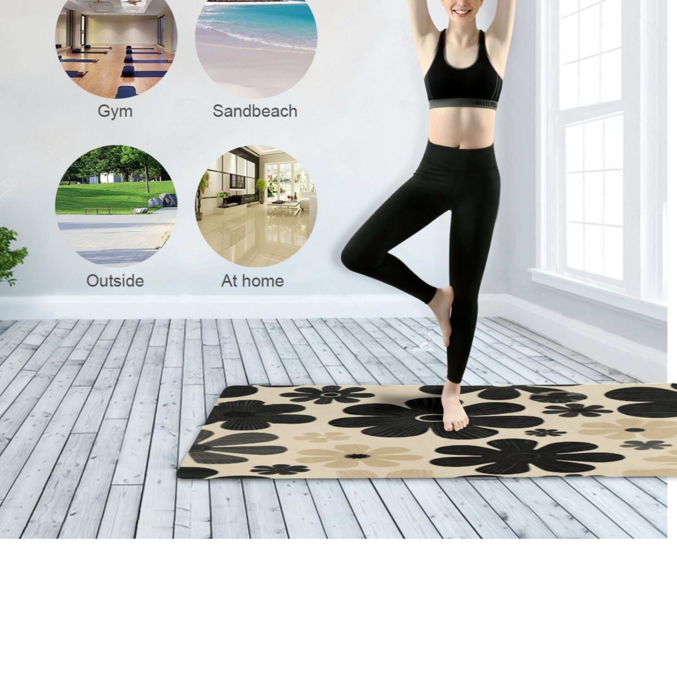BZSMCE Yoga Mat Women Fitness Mat Vintage Floral Contrast Canvas Pattern