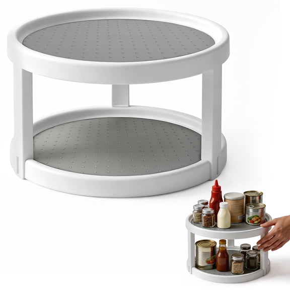 2-Tier Lazy Susan Turntable, Rotating Spice Rack, Turntable Rack for Cabinet, Non-Skid Lazy Susan Organizers for Kitchen Cabinet, Pantry and Countertop Organization