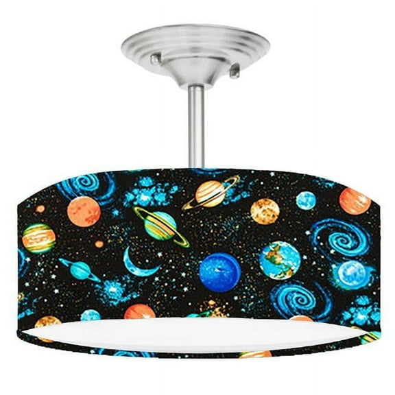 888 Cool Fans DR-0001222 Planets Outer Space 2-Light Brushed Nickel Drum Style LED Lamp Fixture