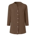 thumbnail image 6 of Godom Womens 3/4 Sleeve Button Down Shirts Cotton Linen Tops V Neck Casual Loose Fit Blouses, 6 of 7