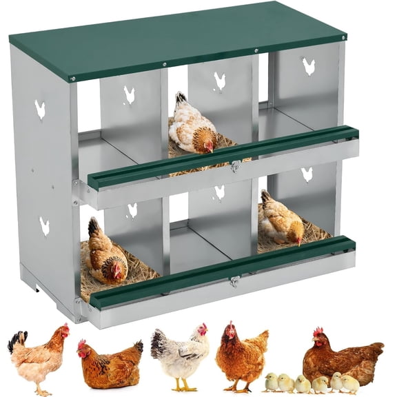 Green Two-Tier Metal Chicken Nesting Box 6 Compartment Egg Laying Coop