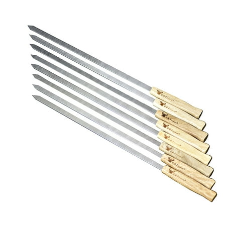 G & F 17-Inch Long, Large Stainless Steel Brazilian-Style BBQ Skewers, Kebab Kabob Skewers, Half-Inch Wide Blade, Set of 8, with heavy duty Travel