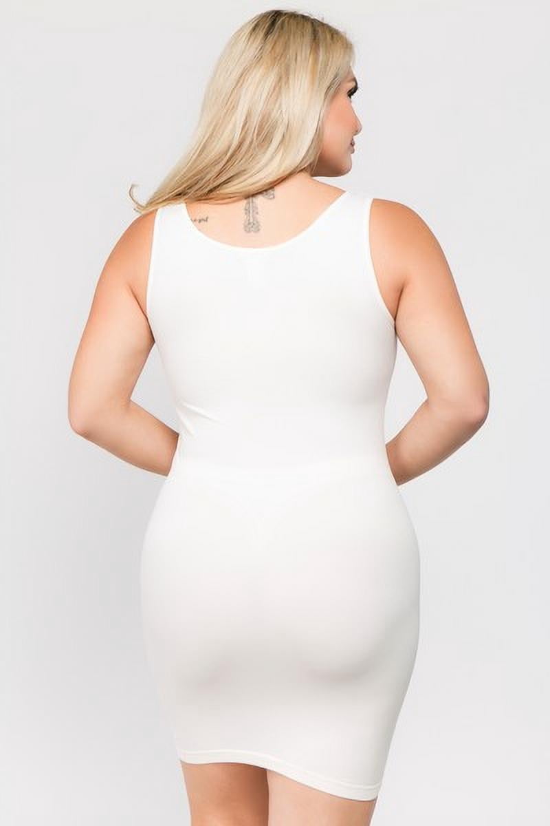 K-Cliffs Plus Size Lady's Traditional Ribbed Bodycon Stretch Tank Dress, White, One size, 95% Polyester/5% Spandex