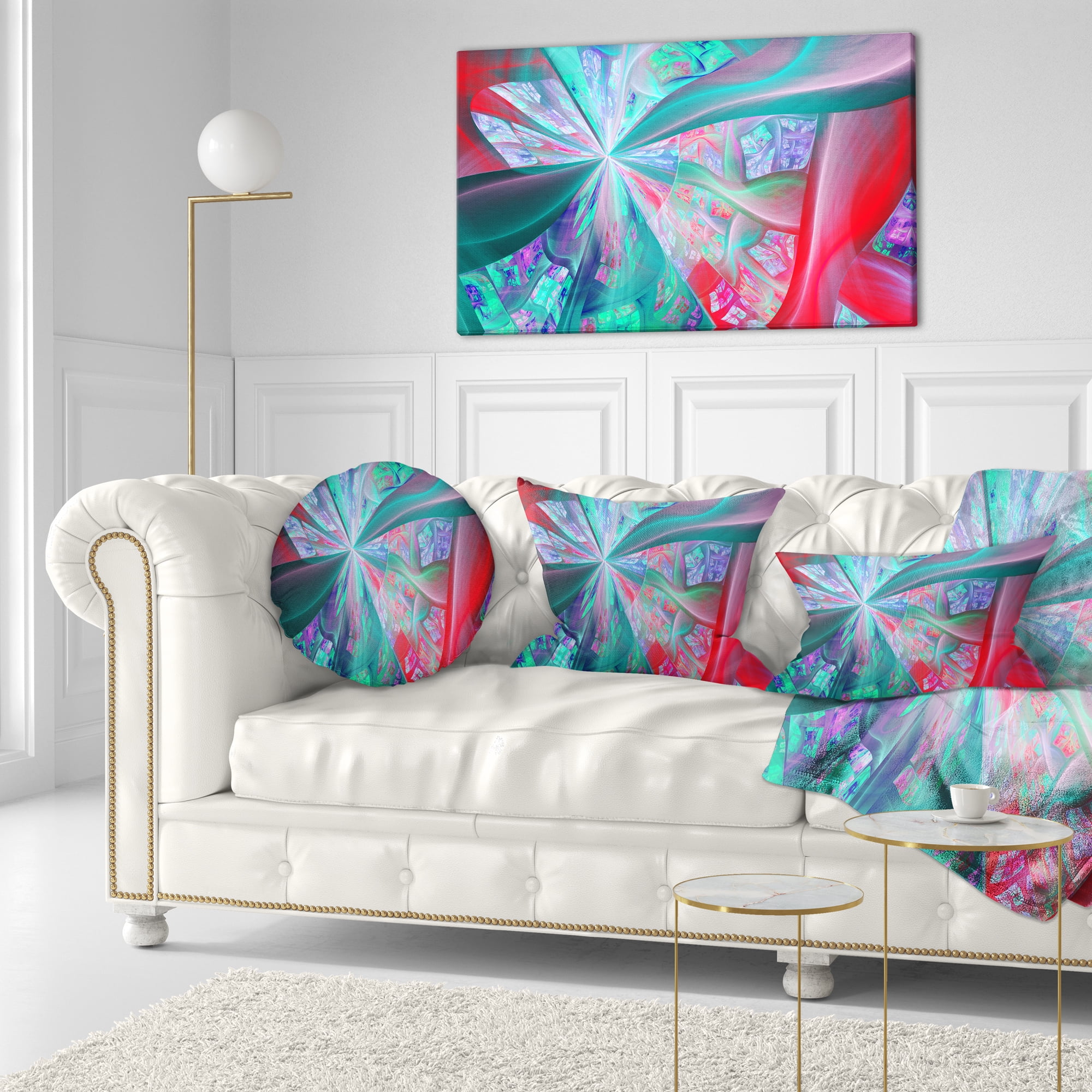 Designart Red Blue Fractal Exotic Plant Stems - Abstract Throw Pillow - 12x20