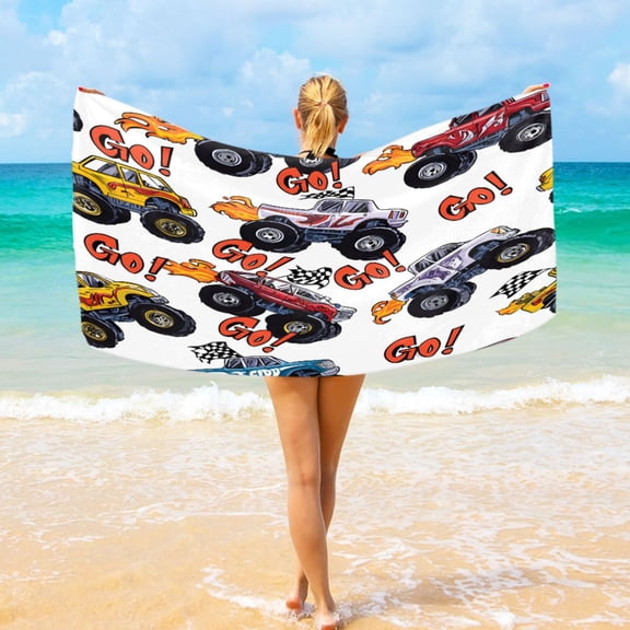 Ryvnso Monster Trucks Stylish Beach Towel Swimming Yoga Bath Towels Large Sand Free Towels 31"W x 71"L