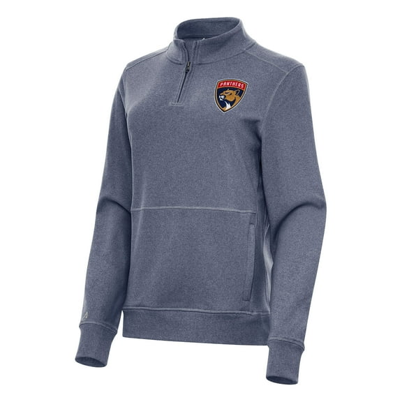 Women's Antigua Heather Navy Florida Panthers Crush Quarter-Zip Fleece Sweatshirt
