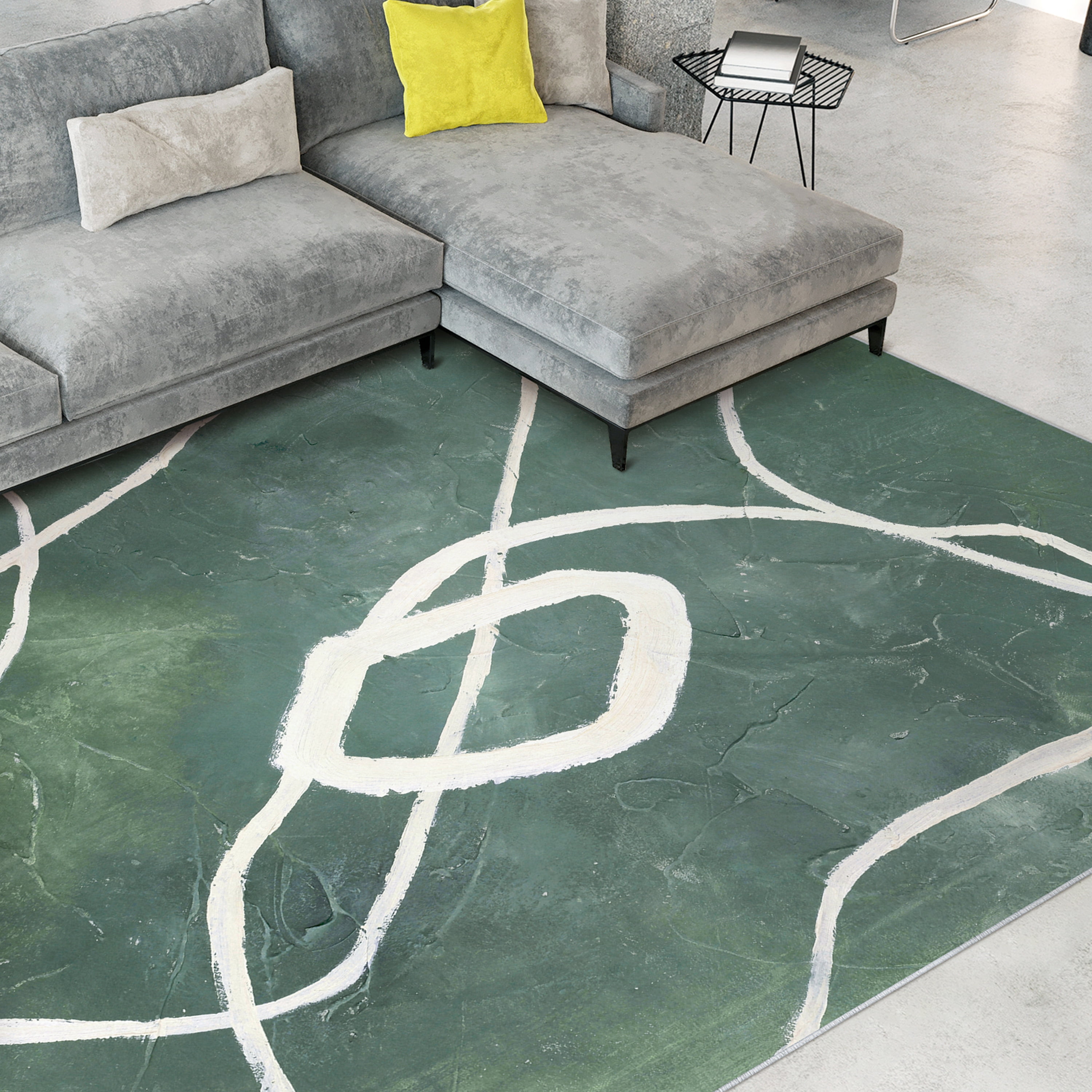Green Grafica Washable Abstract Art Area Rug size 8'x10', Power-loomed, Heavenly Softness with Non-Slipping Backing