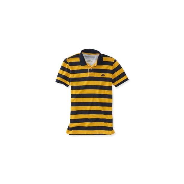 Aeropostale - Polo de rugby a rayas con textura A87 para hombre, amarillo, pequeño